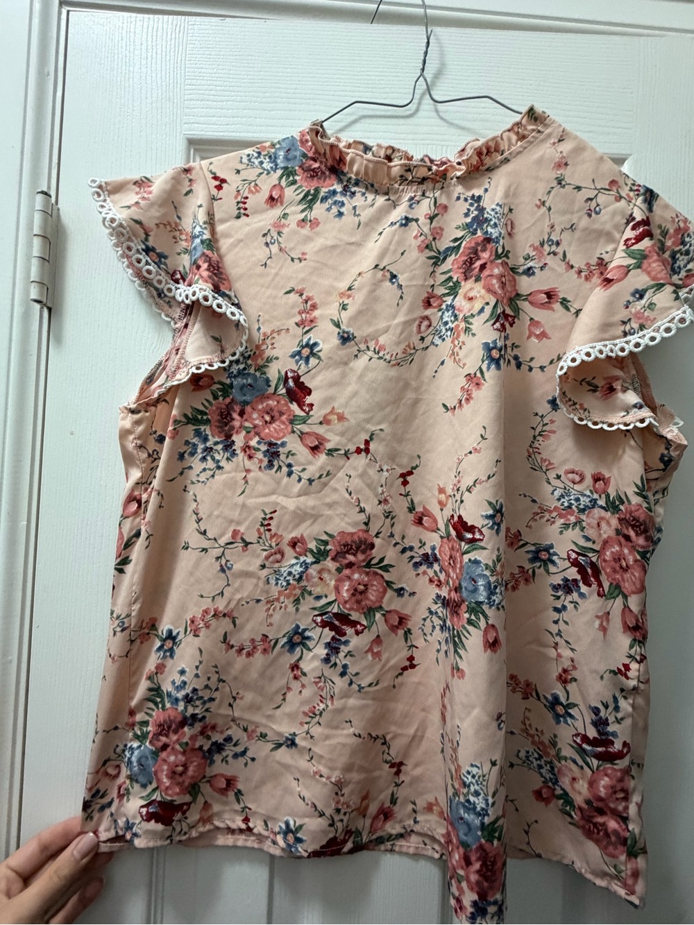 Floral Ruffle Sleeve Blouse in Blush Pink